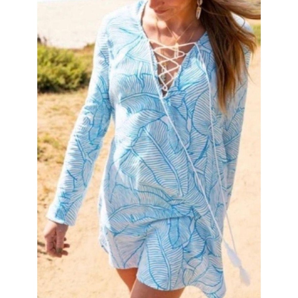 Anthropologie Charlie Holiday Coco Tropical Beach Cover Up Dress Blue 8